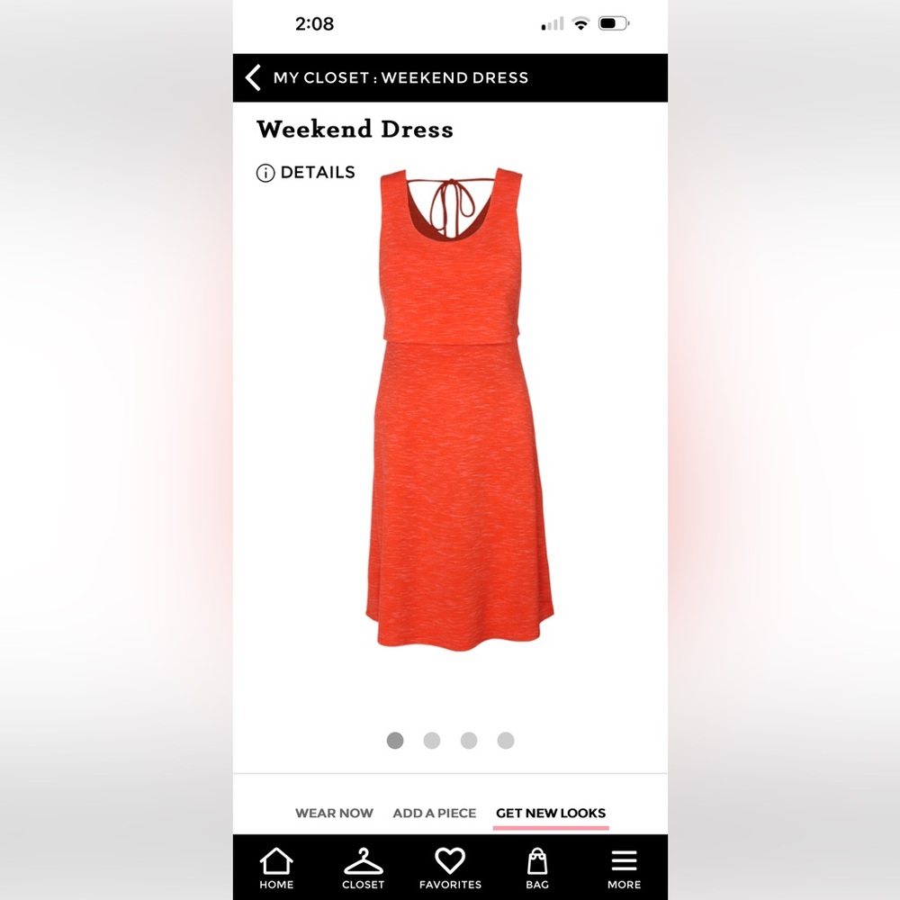 Cabi Weekend dress in coral sunset.